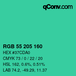 Color code: RGB 55 205 160 | qconv.com