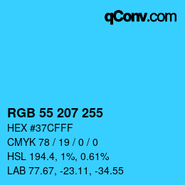 Color code: RGB 55 207 255 | qconv.com