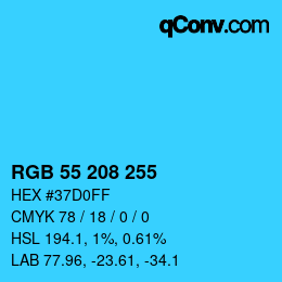 Color code: RGB 55 208 255 | qconv.com