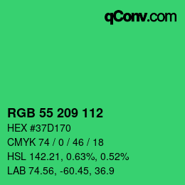 カラーコード: RGB 55 209 112 | qconv.com
