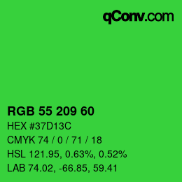 カラーコード: RGB 55 209 60 | qconv.com