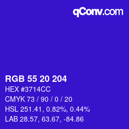 Color code: RGB 55 20 204 | qconv.com