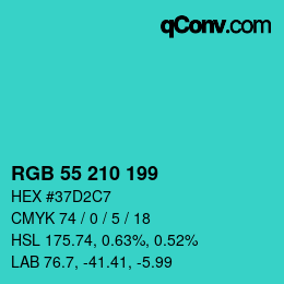 Color code: RGB 55 210 199 | qconv.com