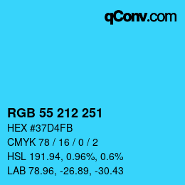 颜色代码: RGB 55 212 251 | qconv.com