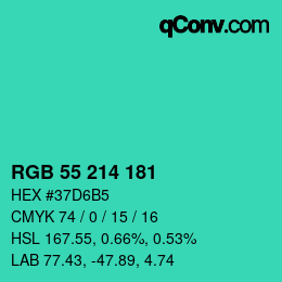 カラーコード: RGB 55 214 181 | qconv.com