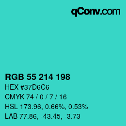 Color code: RGB 55 214 198 | qconv.com