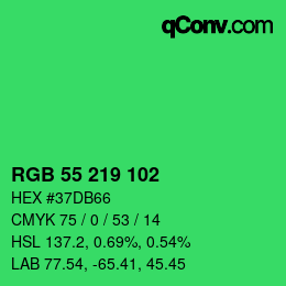 Color code: RGB 55 219 102 | qconv.com