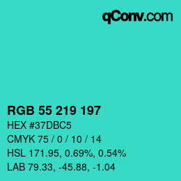 颜色代码: RGB 55 219 197 | qconv.com