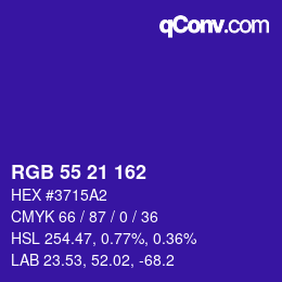 Color code: RGB 55 21 162 | qconv.com