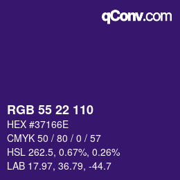 Color code: RGB 55 22 110 | qconv.com