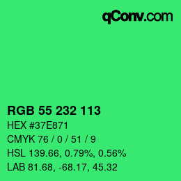 Color code: RGB 55 232 113 | qconv.com