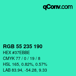 カラーコード: RGB 55 235 190 | qconv.com