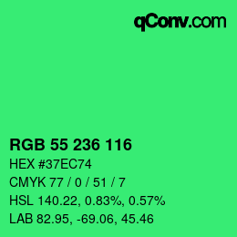 颜色代码: RGB 55 236 116 | qconv.com