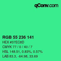 颜色代码: RGB 55 236 141 | qconv.com