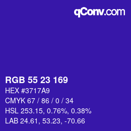 Color code: RGB 55 23 169 | qconv.com