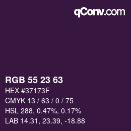 Color code: RGB 55 23 63 | qconv.com