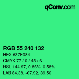 Color code: RGB 55 240 132 | qconv.com