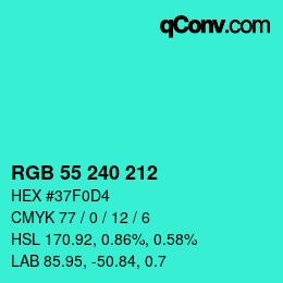カラーコード: RGB 55 240 212 | qconv.com