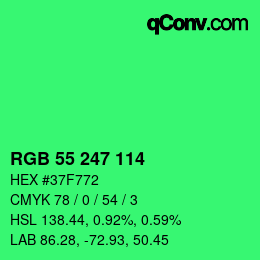Color code: RGB 55 247 114 | qconv.com