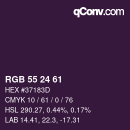 Color code: RGB 55 24 61 | qconv.com