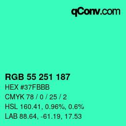 颜色代码: RGB 55 251 187 | qconv.com