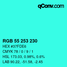 Color code: RGB 55 253 230 | qconv.com