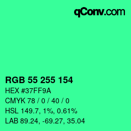 Color code: RGB 55 255 154 | qconv.com