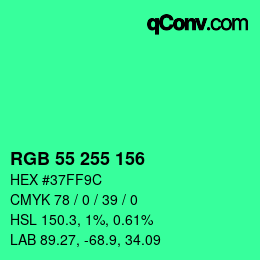Color code: RGB 55 255 156 | qconv.com