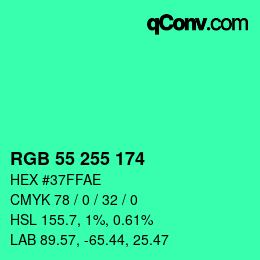 Color code: RGB 55 255 174 | qconv.com