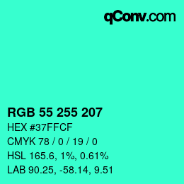 Color code: RGB 55 255 207 | qconv.com