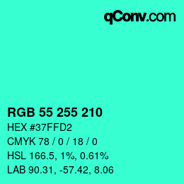 Color code: RGB 55 255 210 | qconv.com