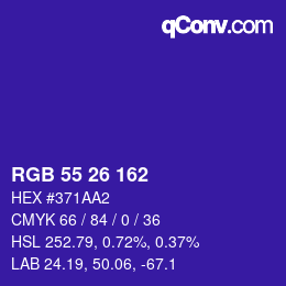 Color code: RGB 55 26 162 | qconv.com