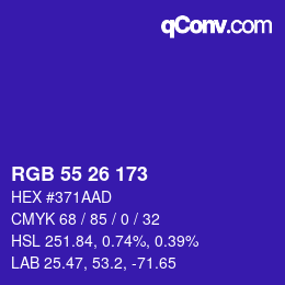 颜色代码: RGB 55 26 173 | qconv.com