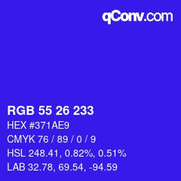 Color code: RGB 55 26 233 | qconv.com