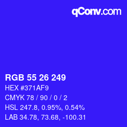 Color code: RGB 55 26 249 | qconv.com