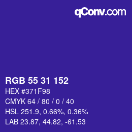 Color code: RGB 55 31 152 | qconv.com