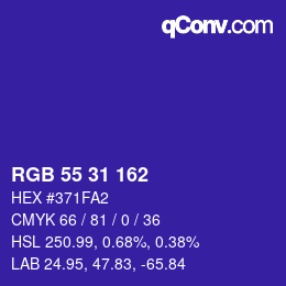 Color code: RGB 55 31 162 | qconv.com