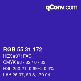 Color code: RGB 55 31 172 | qconv.com