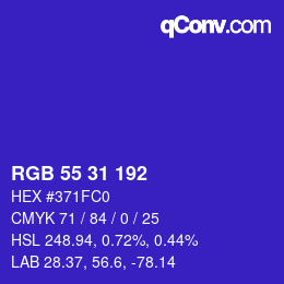 Color code: RGB 55 31 192 | qconv.com