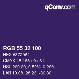 Color code: RGB 55 32 100 | qconv.com