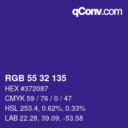 Color code: RGB 55 32 135 | qconv.com