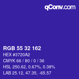 Color code: RGB 55 32 162 | qconv.com