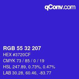 Color code: RGB 55 32 207 | qconv.com