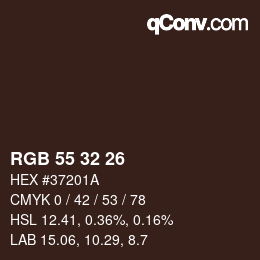 Color code: RGB 55 32 26 | qconv.com