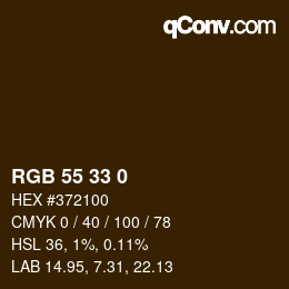 Color code: RGB 55 33 0 | qconv.com