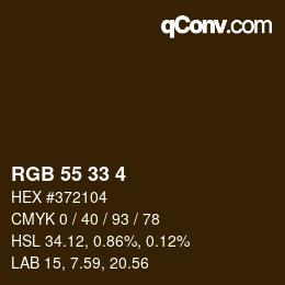 カラーコード: RGB 55 33 4 | qconv.com