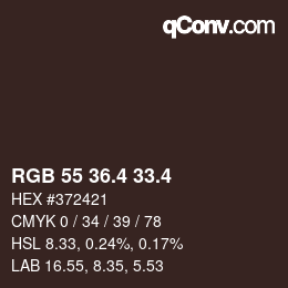 カラーコード: RGB 55 36.4 33.4 | qconv.com