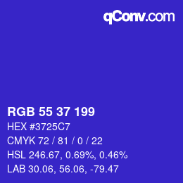 Color code: RGB 55 37 199 | qconv.com