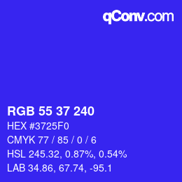 Color code: RGB 55 37 240 | qconv.com