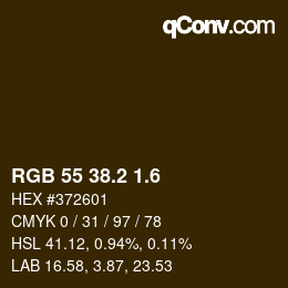 カラーコード: RGB 55 38.2 1.6 | qconv.com